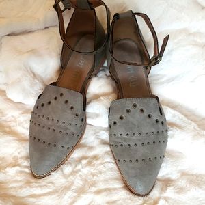 Gray espadrille flats with studs